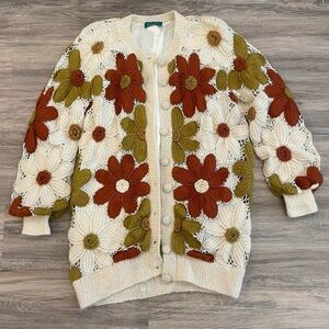 Vintage Boho Flower Crochet Cardigan